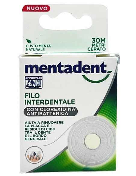 Mentadent Filo Interdentale Cerato 30 Metri - Con Clorexidina Antibatterica